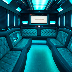 seating in our party bus rentals raleigh